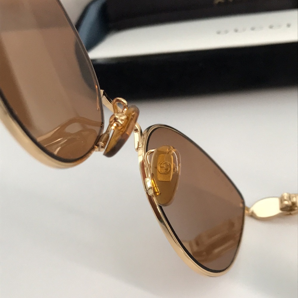 New Authentic Gucci GG0977S 002 Gold Cat-Eye Sunglasses Brown Lenses - Picture 8 of 11